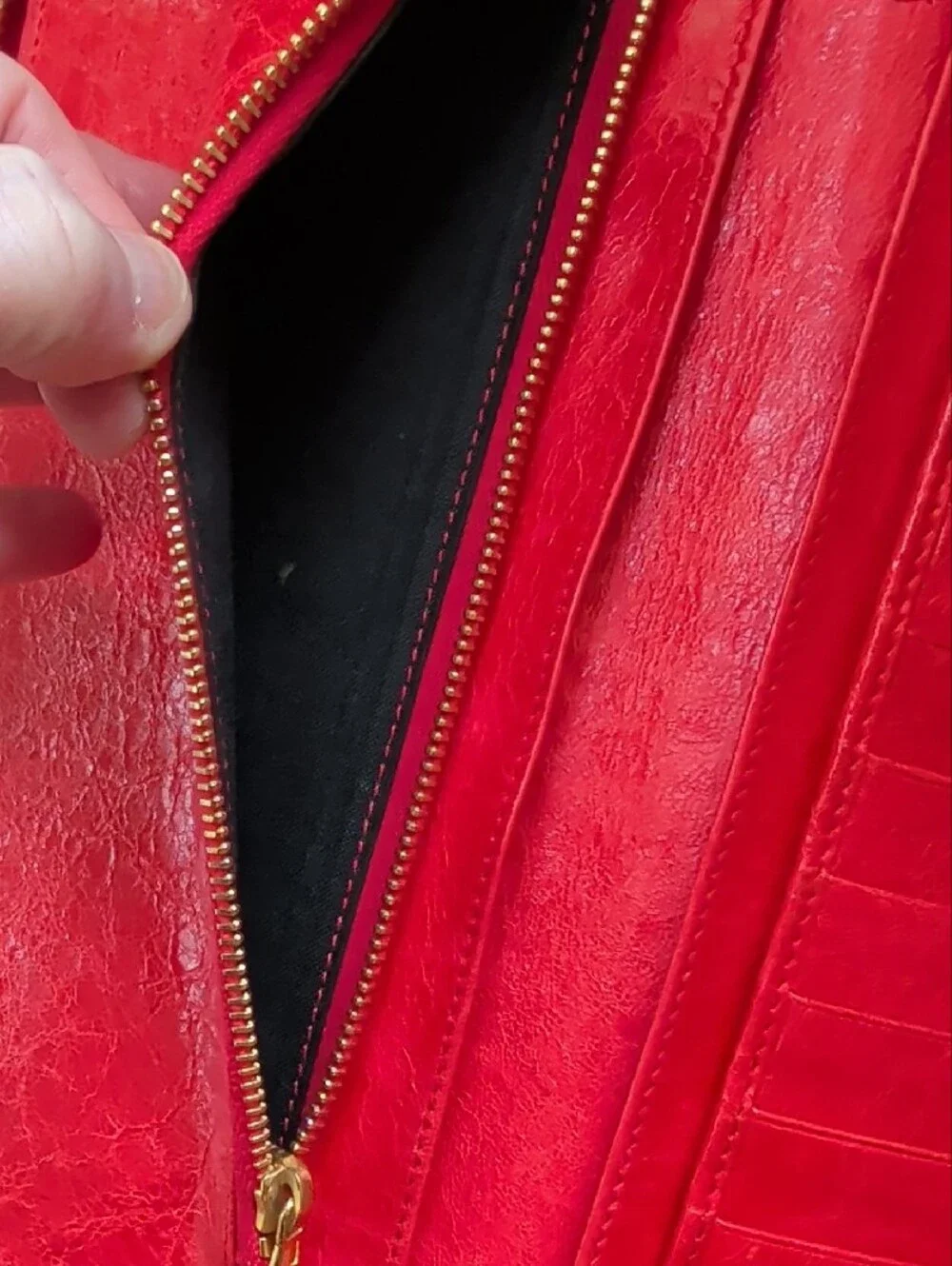 Balenciaga Red Zip-Around Leather Wallet with Gold Hardware w COA